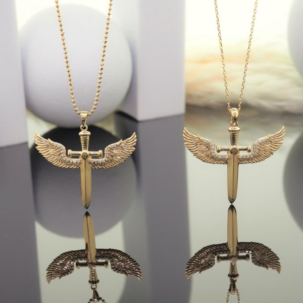 14 Ayar Altın Kanatlı Kılıç Kolye