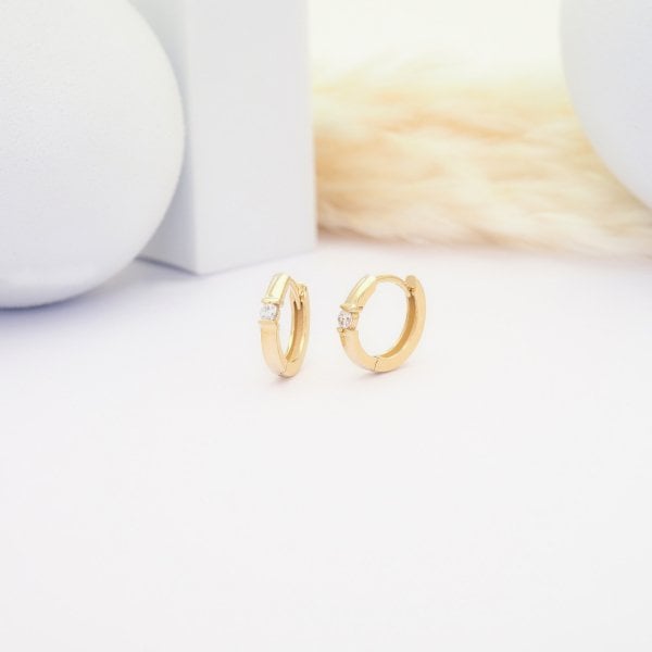 14 Ayar Altın Tek Taş Küpe