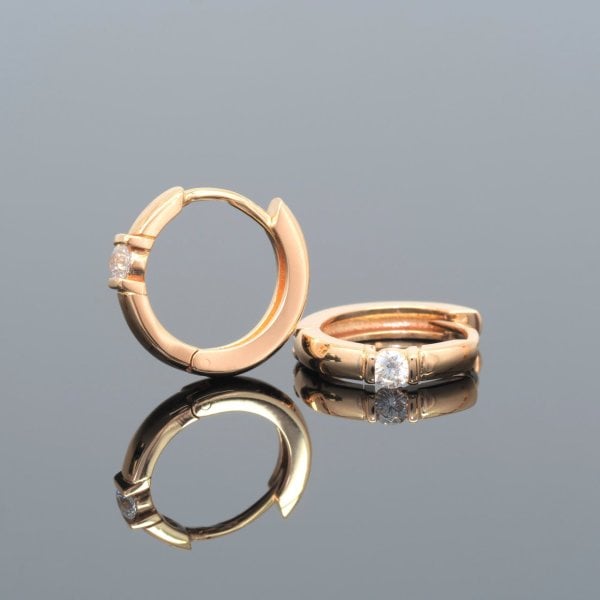 14 Ayar Altın Tek Taş Küpe