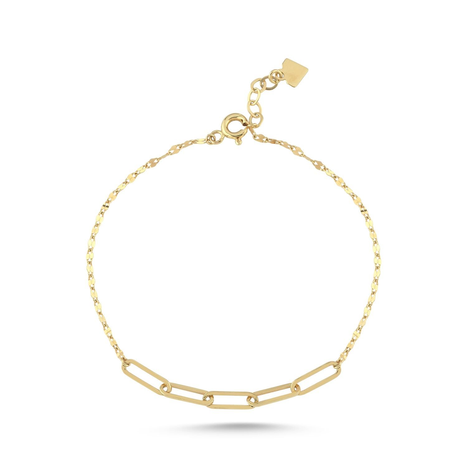 14 ayar altın ataç zincir paperclip model bileklik