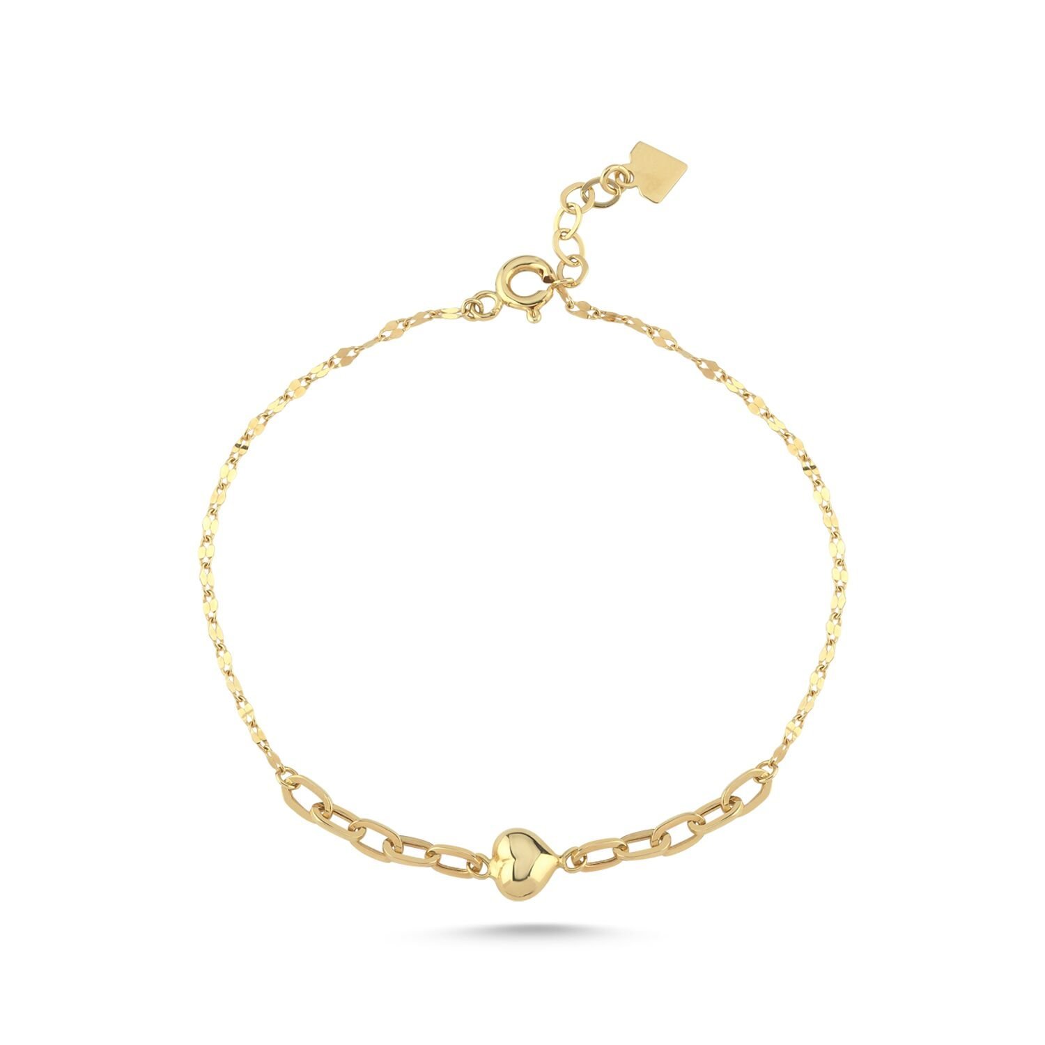 14 ayar altın kalp figürlü ataç zincir bileklik