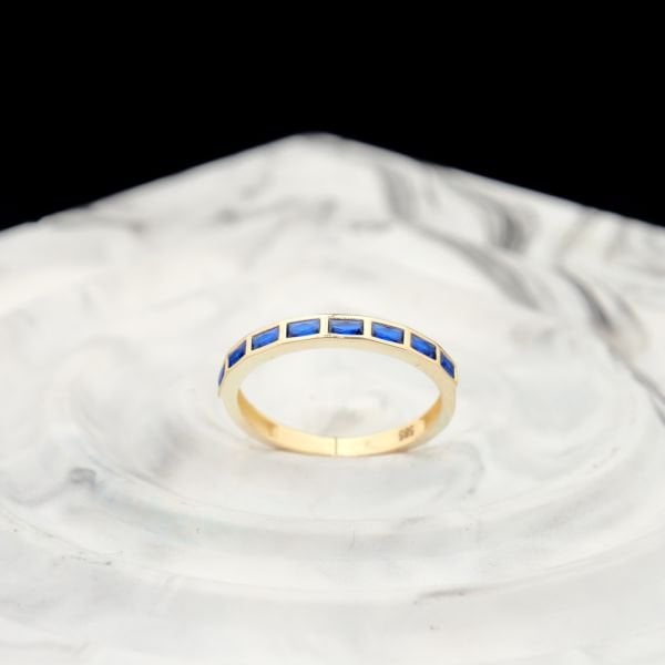 14 Ayar Altın Mavi Baget Taşlı Yüzük