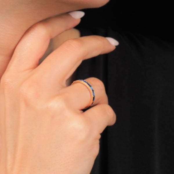 14 Ayar Altın Mavi Baget Taşlı Yüzük