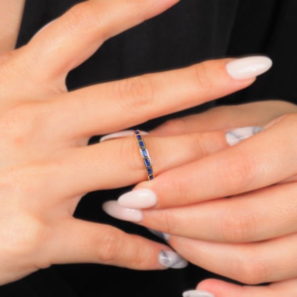 14 Ayar Altın Mavi Baget Taşlı Yüzük