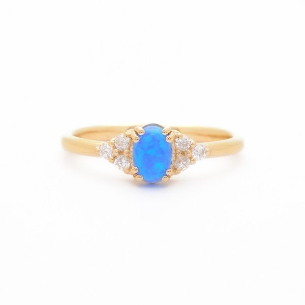 14 Ayar Altın Oval Opal Taşlı Yüzük