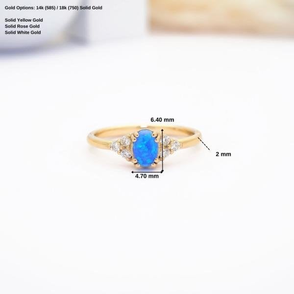 14 Ayar Altın Oval Opal Taşlı Yüzük