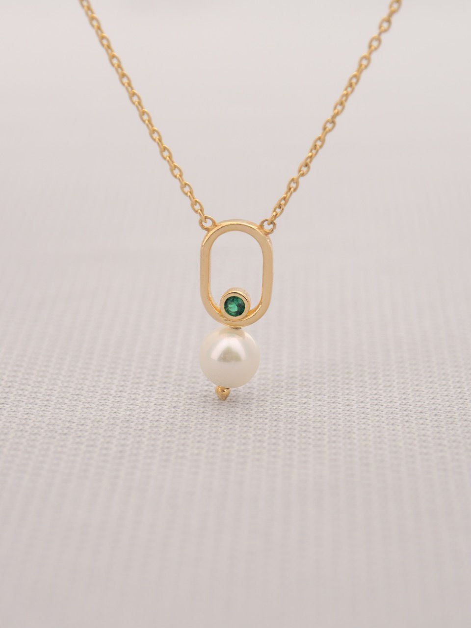 14 Ayar Altın İncili Taşlı Kolye