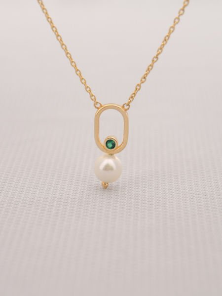 14 Ayar Altın İncili Taşlı Kolye