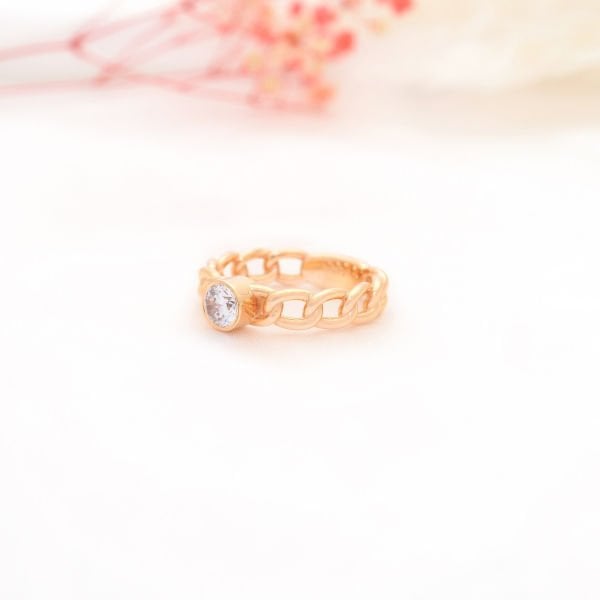 14 Ayar Altın Tek Taş Zincir Yüzük