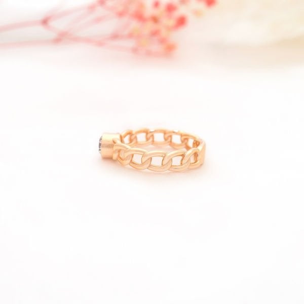 14 Ayar Altın Tek Taş Zincir Yüzük