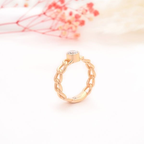 14 Ayar Altın Tek Taş Zincir Yüzük