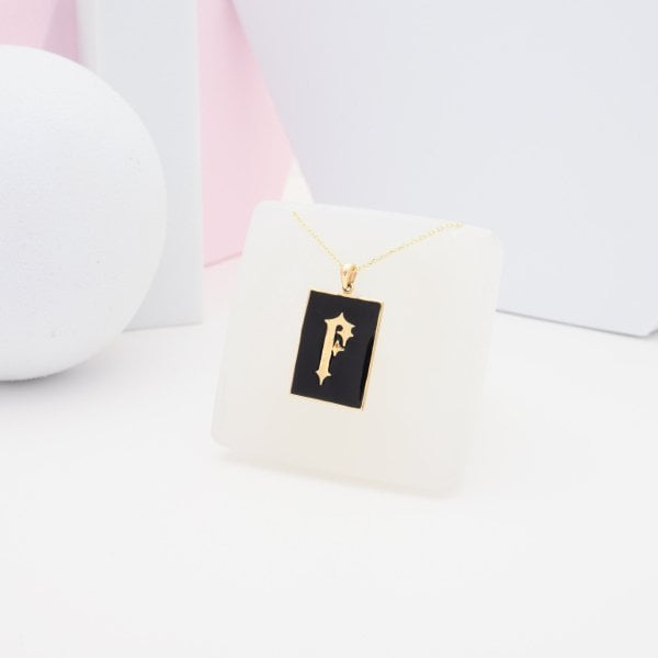 14 Ayar Altın Siyah Mineli Harf Kolye