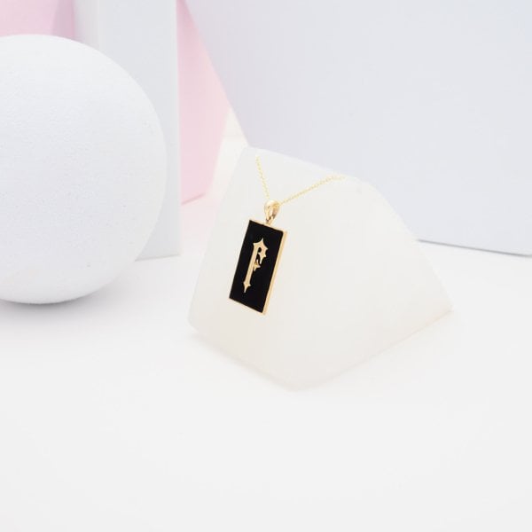 14 Ayar Altın Siyah Mineli Harf Kolye