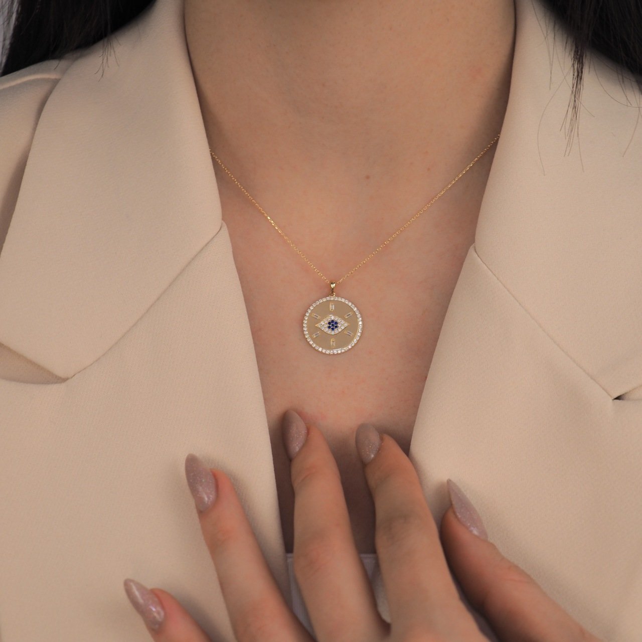 14 Ayar Altın Taşlı Göz Kolye