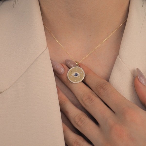 14 Ayar Altın Taşlı Göz Kolye