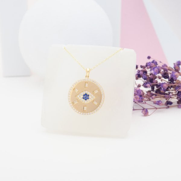 14 Ayar Altın Taşlı Göz Kolye