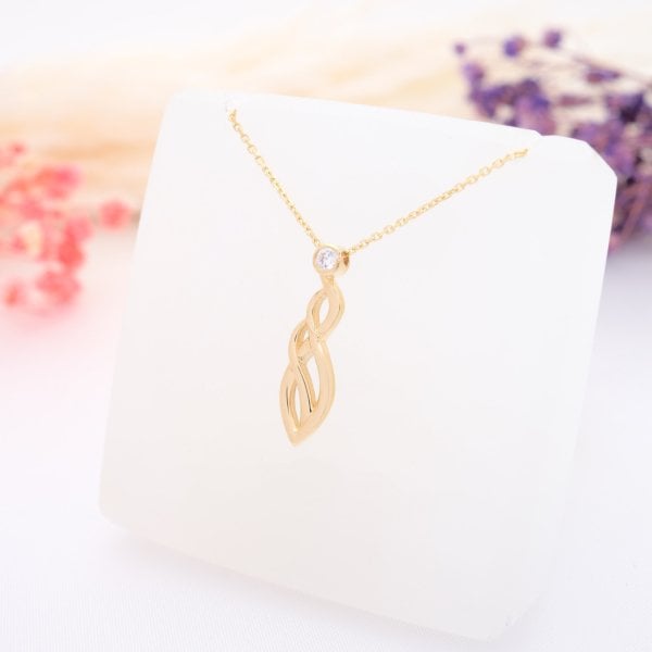 14 Ayar Altın Taşlı Asimetrik Kolye