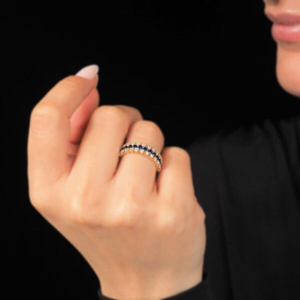 14 Ayar Altın Mavi Beyaz Taşlı Yüzük