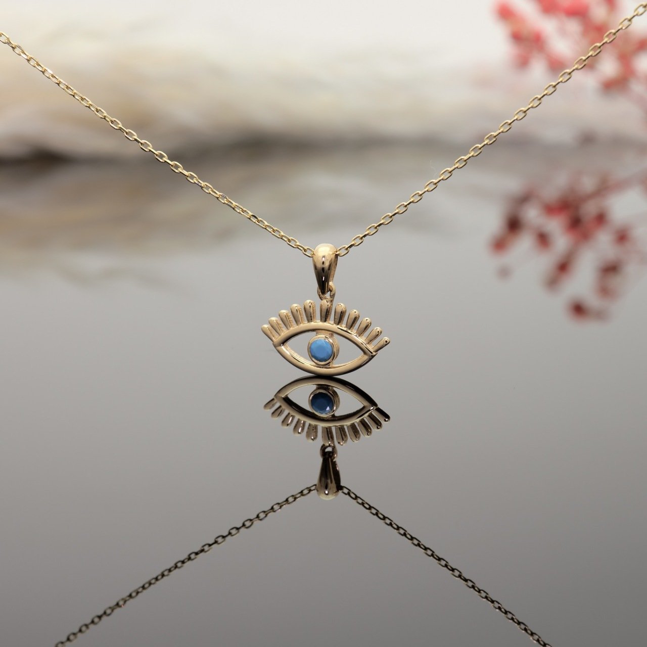 14 Ayar Altın Mini Mavi Göz Kolye