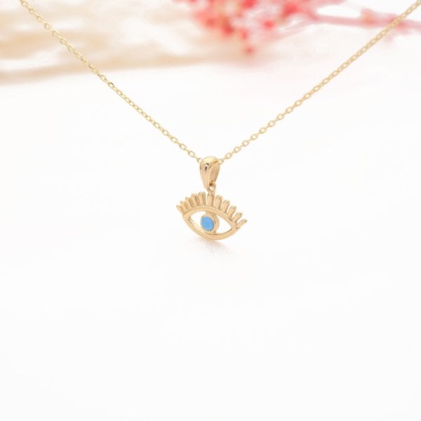 14 Ayar Altın Mini Mavi Göz Kolye