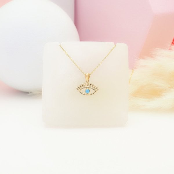14 Ayar Altın Mini Mavi Göz Kolye