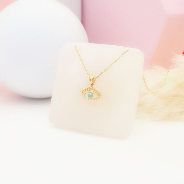 14 Ayar Altın Mini Mavi Göz Kolye