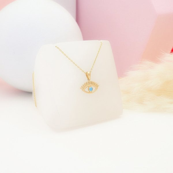 14 Ayar Altın Mini Mavi Göz Kolye