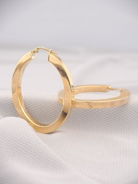 14 Ayar Altın Köşeli Halka Küpe