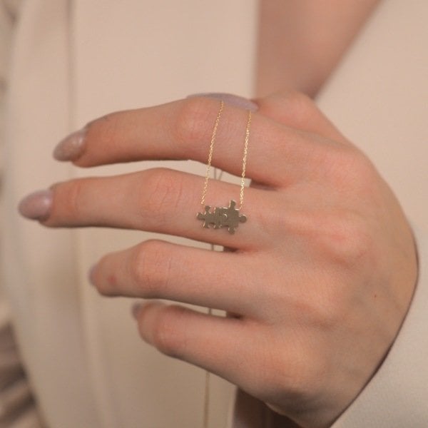 14 Ayar Altın Çift Puzzle Kolye