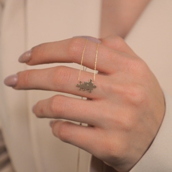 14 Ayar Altın Çift Puzzle Kolye