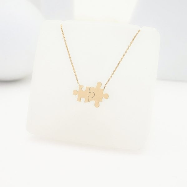 14 Ayar Altın Çift Puzzle Kolye