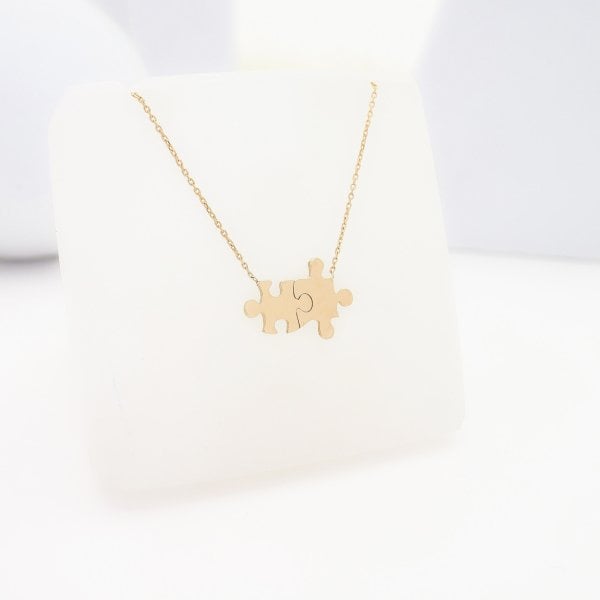 14 Ayar Altın Çift Puzzle Kolye