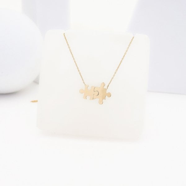 14 Ayar Altın Çift Puzzle Kolye