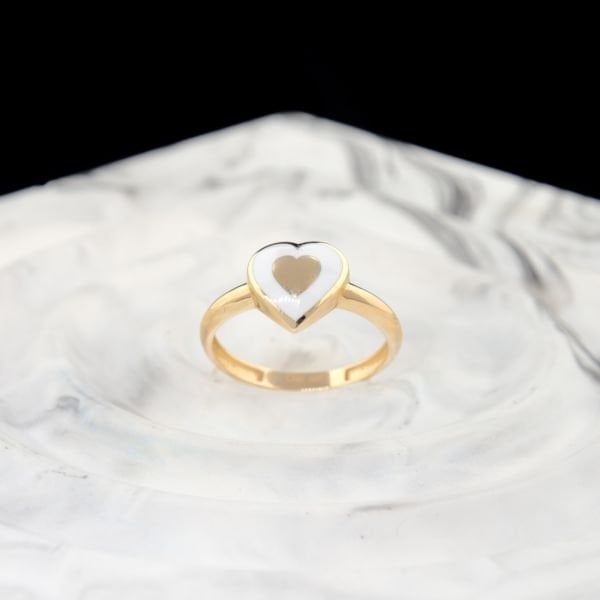 14 Ayar Altın Kalp Beyaz Yüzük