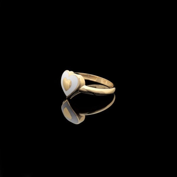 14 Ayar Altın Kalp Beyaz Yüzük