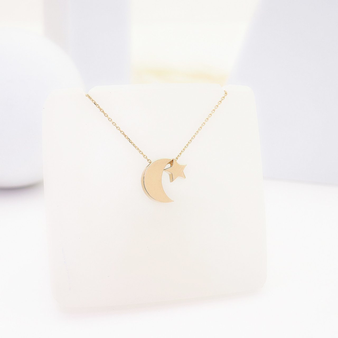 14 Ayar Altın Ay Yıldız Kolye Rose - 55cm