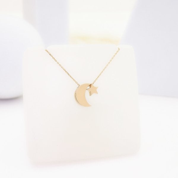 14 Ayar Altın Ay Yıldız Kolye
