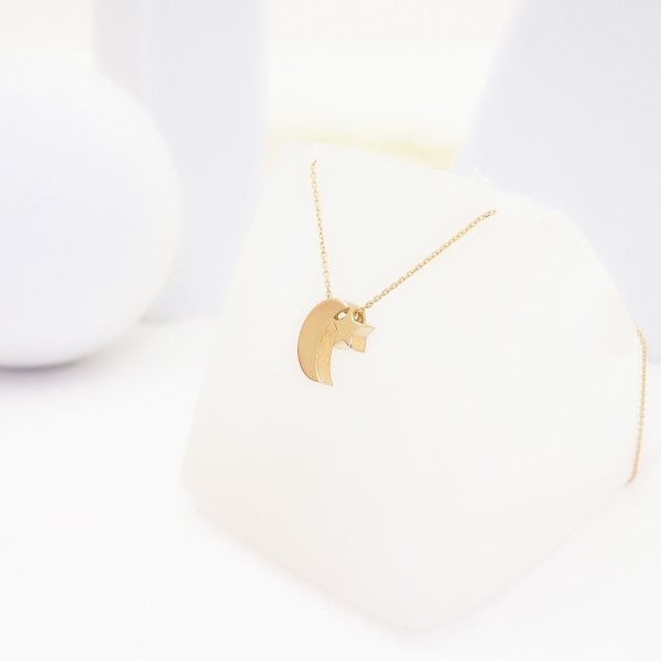 14 Ayar Altın Ay Yıldız Kolye Rose - 55cm