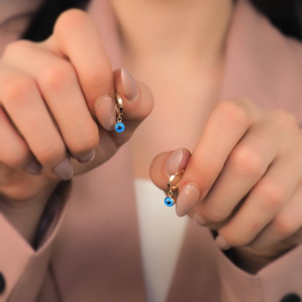 14 Ayar Altın Nazar Küpe