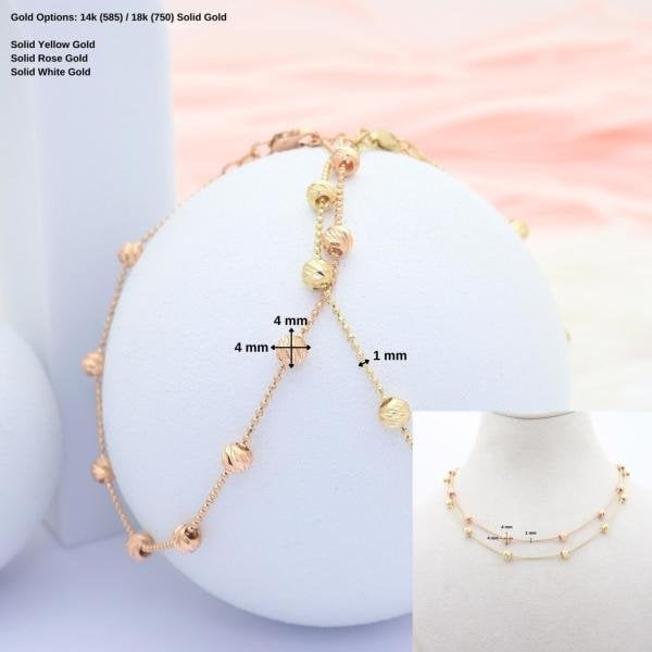14 Ayar Altın Zarif  Top Top Bileklik Rose