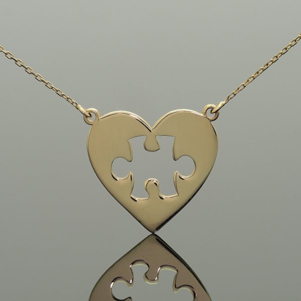 14 Ayar Altın Kalp Puzzle Kolye