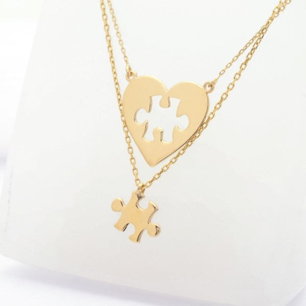 14 Ayar Altın Kalp Puzzle Kolye