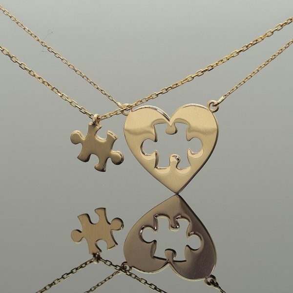 14 Ayar Altın Kalp Puzzle Kolye