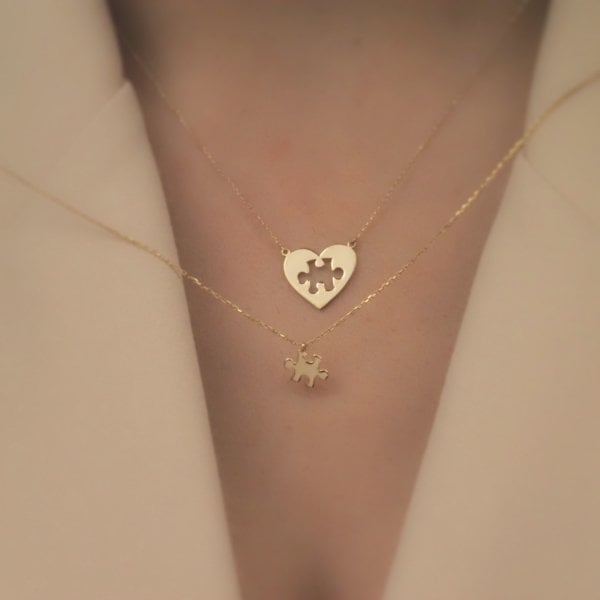 14 Ayar Altın Kalp Puzzle Kolye