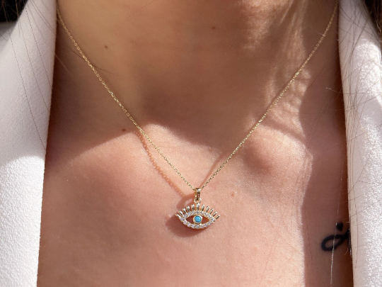 14 Ayar Altın Mavi Göz Kolye