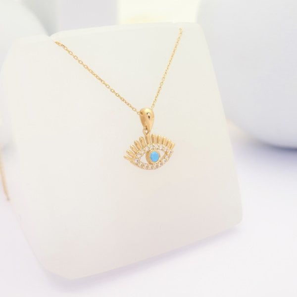 14 Ayar Altın Mavi Göz Kolye