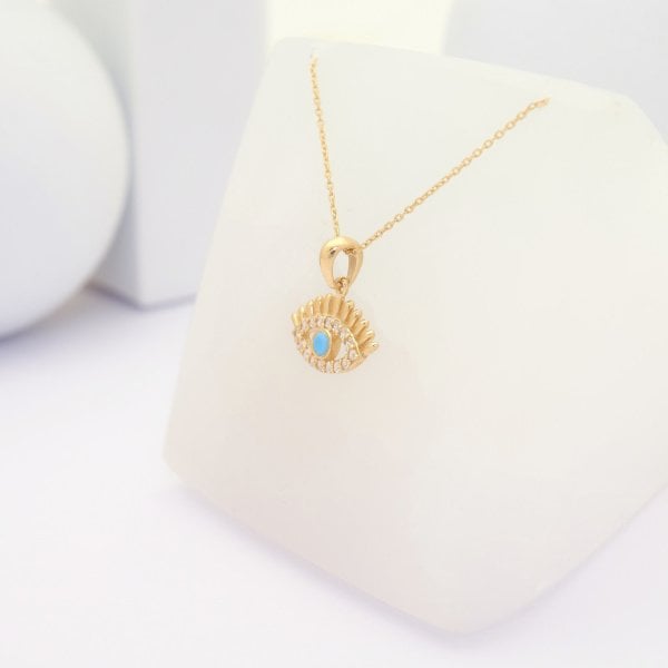 14 Ayar Altın Mavi Göz Kolye