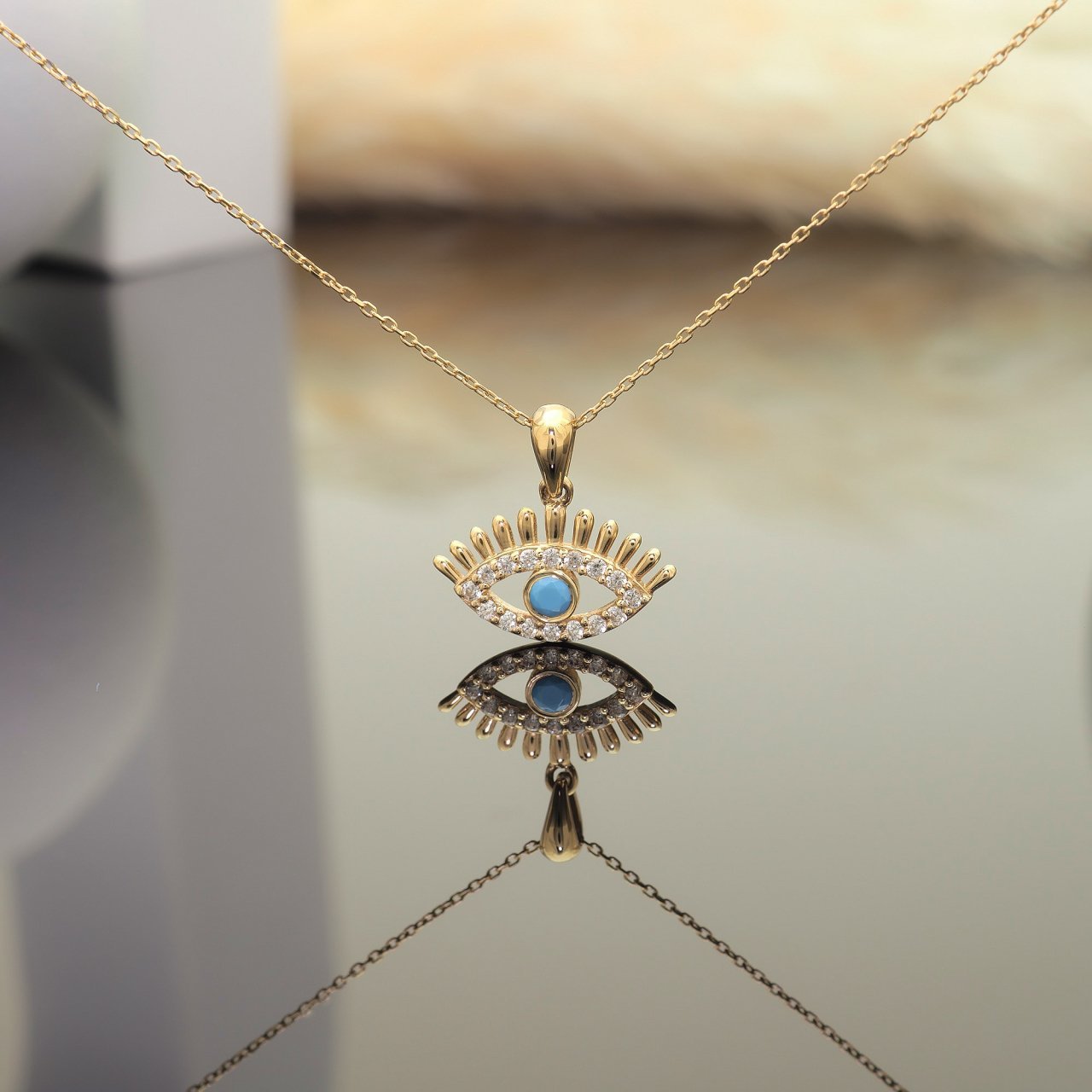 14 Ayar Altın Mavi Göz Kolye