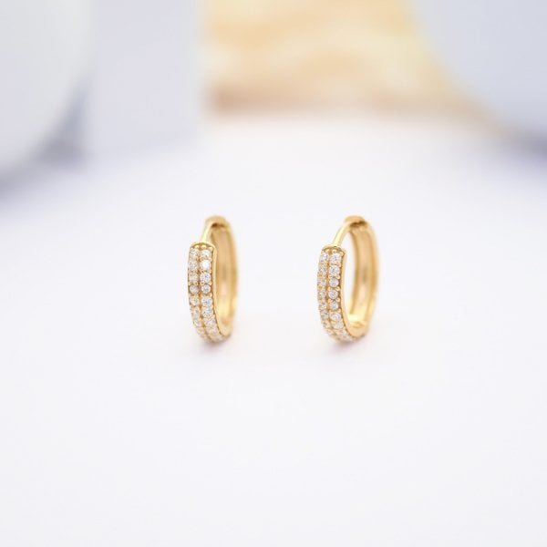 14 Ayar Altın 2 Sıra Halka Küpe