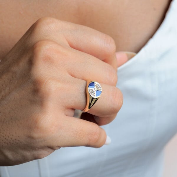 14 Ayar Altın Mavi Mineli Yüzük